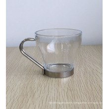 Mini Glass Coffee Cup,Clear Glass Mug,glass latte coffee mug with stainless steel handle.